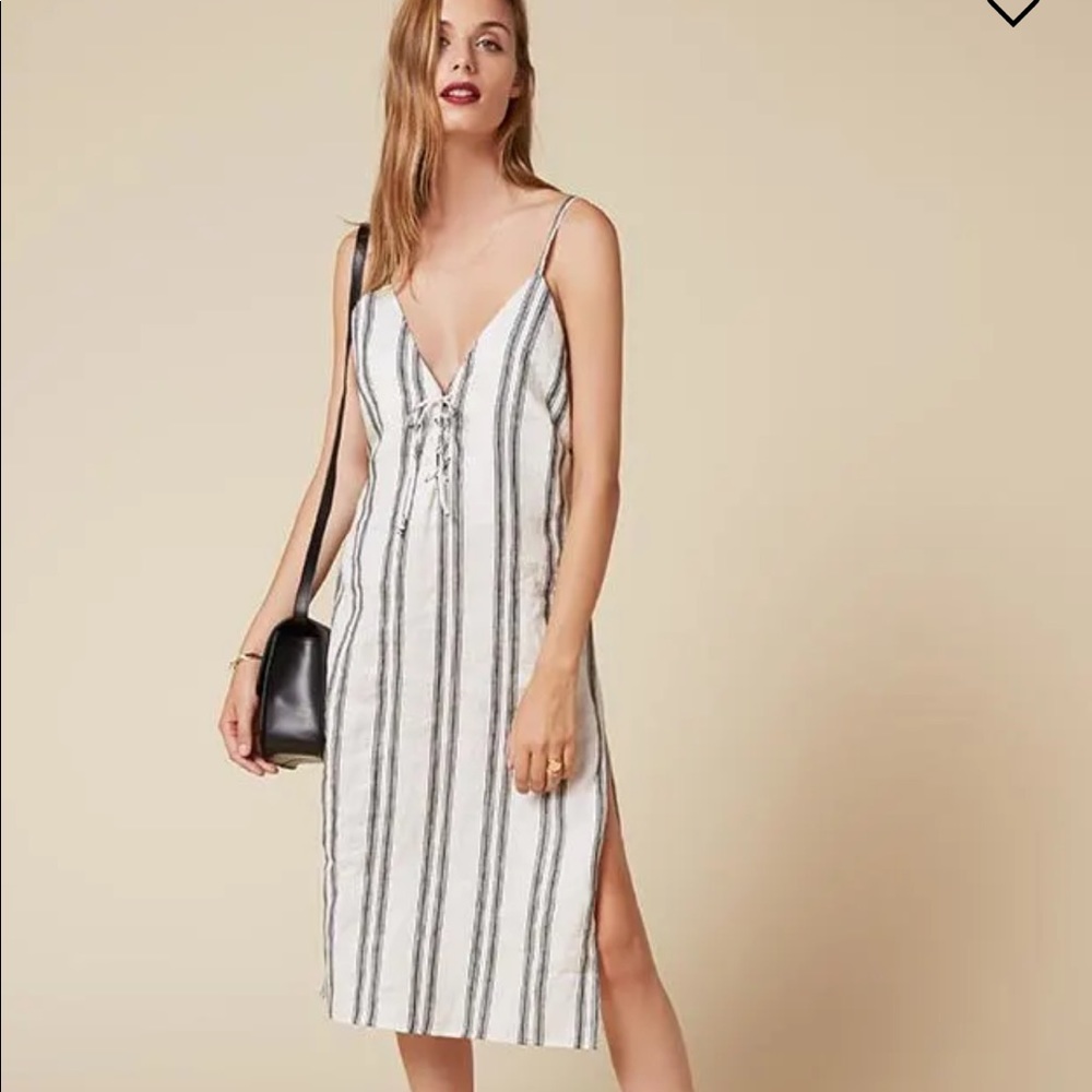 Reformation White and Black Striped Midi Dress